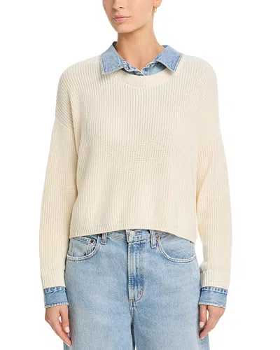 Vintage Havana Denim Trim Sweater In White