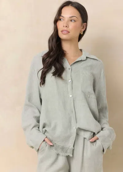 Vintage Havana Drapey Linen Button Down Top In Sage In Gray
