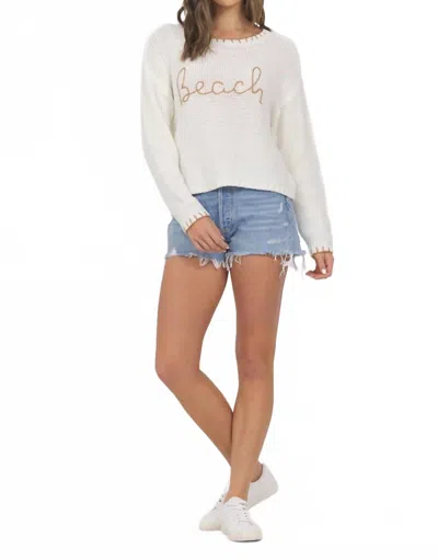 Vintage Havana Embroidered "beach" Sweater In White