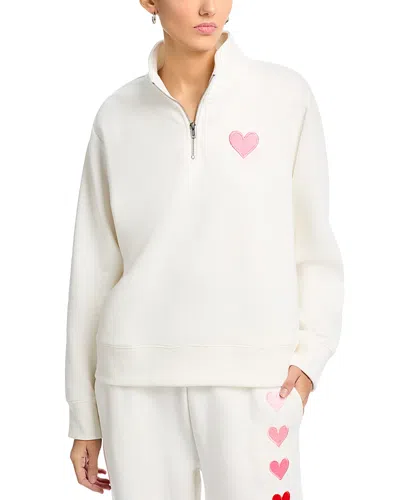 Vintage Havana Embroidered Heart Relaxed Quarter Zip Sweatshirt In White/red