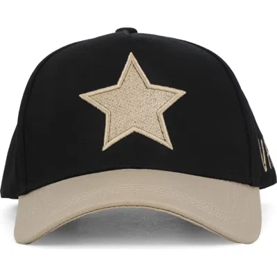 Vintage Havana Embroidered Star Patch Baseball Cap In Black/ Khaki