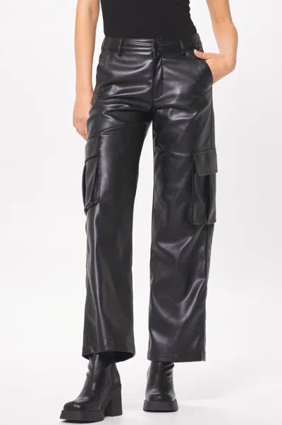 Vintage Havana Faux Leather Cargo Pant In Black