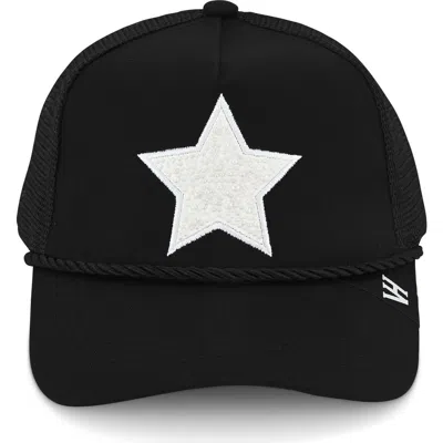 Vintage Havana Faux Pearl Embroidered Star Mesh Panel Trucker Hat In Black/ White