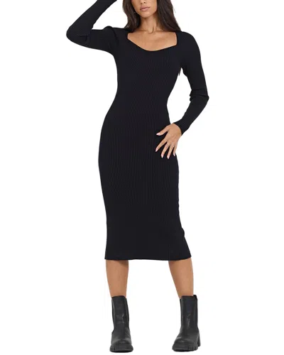 Vintage Havana Fitted Rib Knit Midi Dress In Black