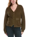 Vintage Havana Deep Olive Fitted Utiility Cardigan In Green