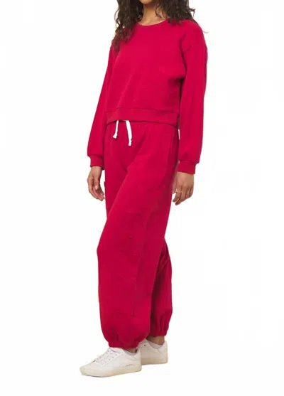 Vintage Havana Fleece Crewneck With Star Applique Sweatshirt In Scarlet In Pink