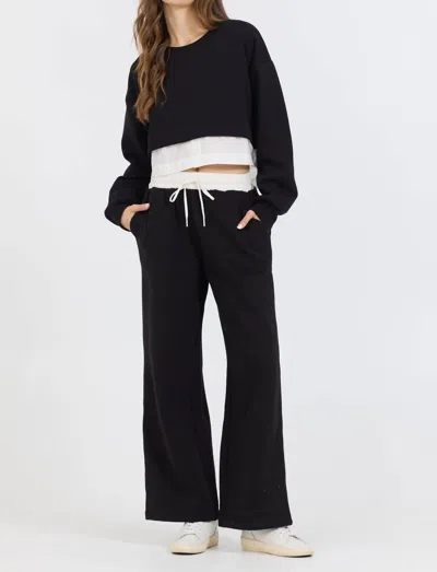 Vintage Havana Fleece Pant W/poplin Waist In Black/white In Multi