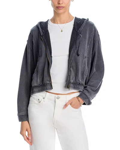 Vintage Havana French Terry Zip Front Hoodie In Washed Charcoal