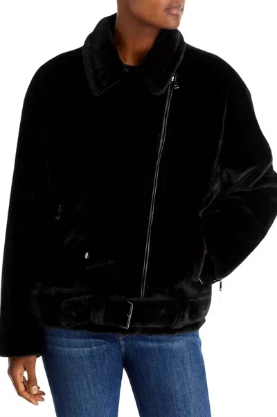 Vintage Havana Fur Moto Jacket In Black