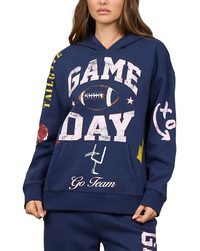 Vintage Havana Game Day Printed Fleece Hoodie In Blue