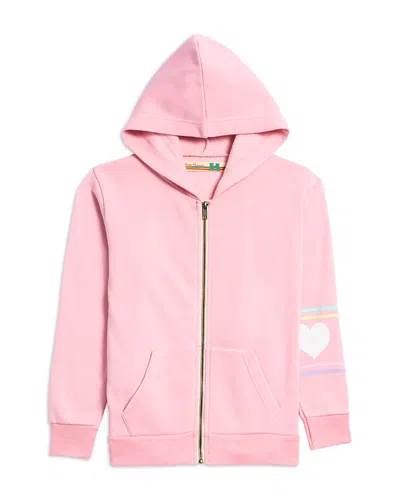 Vintage Havana Girls' Heart & Stripes Full Zip Hoodie - Big Kid In Blossom Pink