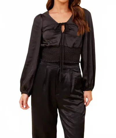 Vintage Havana Heavy Satin Criss Cross Blouse In Black