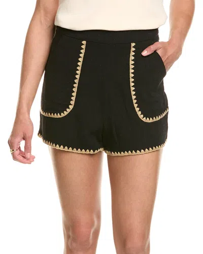 Vintage Havana High Waisted Linen-blend Short In Black