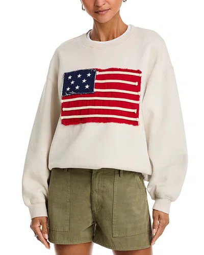 Vintage Havana Ivory Surf Fleece Flag Applique Sweatshirt In White