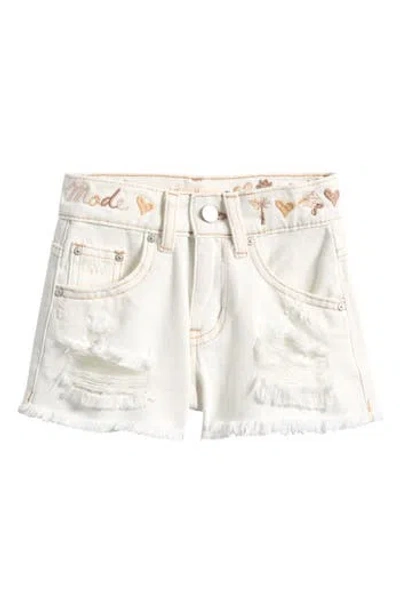 Vintage Havana Kids' Embroidered Distressed Denim Shorts In White