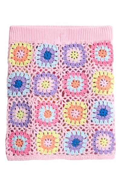 Vintage Havana Kids' Floral Open Knit Skirt In Pink