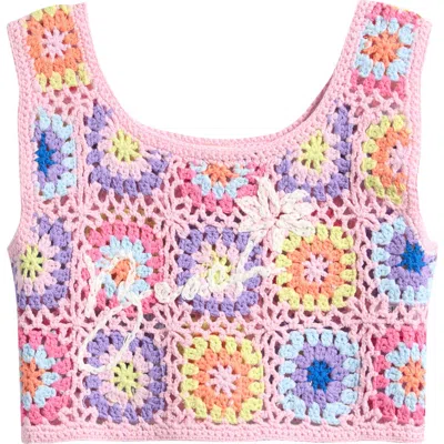 Vintage Havana Kids' Floral Open Knit Tank Top In Multi