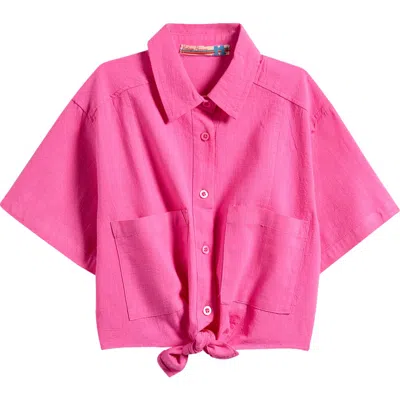 Vintage Havana Kids' Flowy Knotted Shirt In Hot Pink