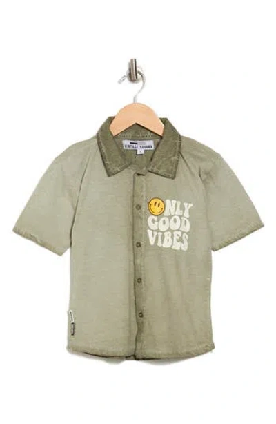 Vintage Havana Kids' Graphic Button-up Shirt In Washed Olive