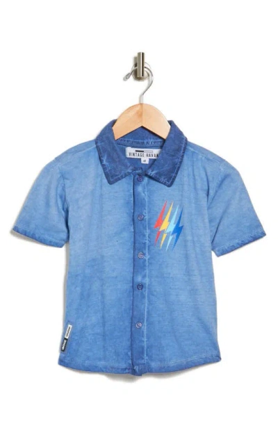 Vintage Havana Kids' Graphic Button-up Shirt In Washed Royal