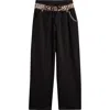 Vintage Havana Kids' Leopard Print Denim Trim Sweatpants In Black