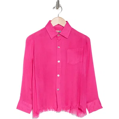 Vintage Havana Kids' Long Sleeve Raw Edge Button Down Top In Hot Pink