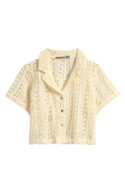 Vintage Havana Kids' Short Sleeve Open Stitch Button-up Shirt In Ivory