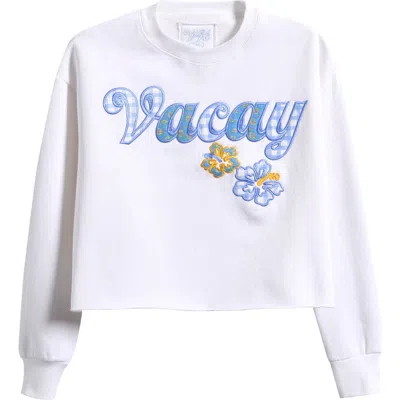 Vintage Havana Kids' Vacay Crop Crewneck Sweatshirt In White