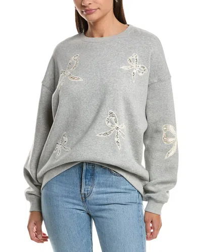Vintage Havana Lace Insert Fleece Crewneck Sweatshirt In Gray