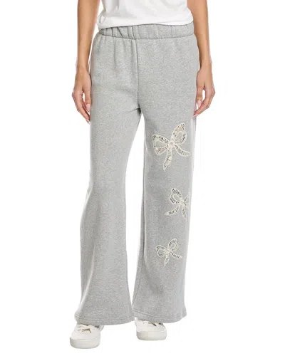 Vintage Havana Lace Insert Fleece Wide Leg Pant In Gray