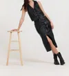 Vintage Havana Leather Vest And Skirt Set In Black In Black