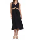 Vintage Havana Linen Maxi Dress With Wooden O-ring In Black In Black