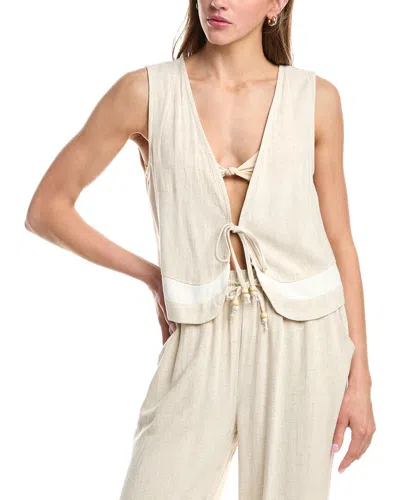 Vintage Havana Linen-blend Tie Front Top In Neutral