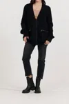 Vintage Havana Long Zip Front Utility Cardigan In Black In Black