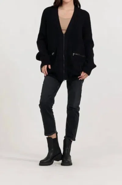 Vintage Havana Long Zip Front Utility Cardigan In Black