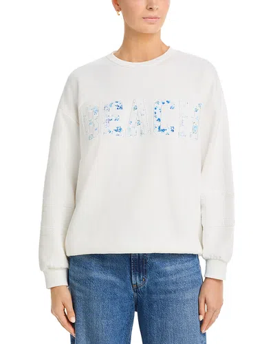 Vintage Havana Mixed Floral Applique Crewneck Sweatshirt In White