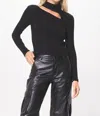 Vintage Havana Mock Neck Cutout Top In Black In Black