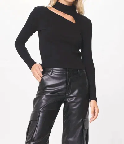 Vintage Havana Mock Neck Cutout Top In Black