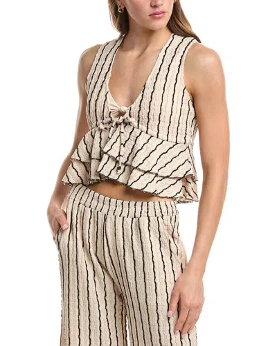 Vintage Havana Novelty Knit Tie Front Top In Neutral