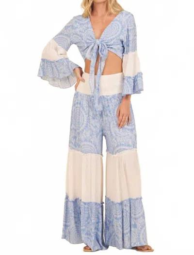 Vintage Havana Oia By Sunset Wide Leg Pants In White/blue In Multi