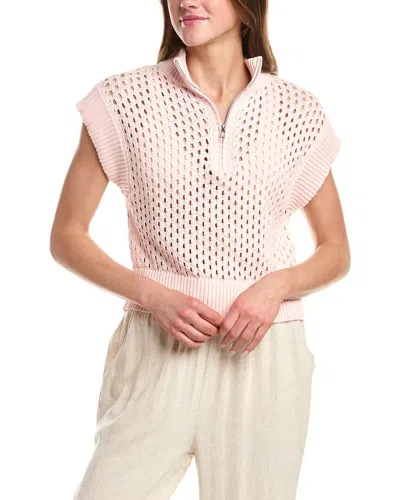 Vintage Havana Open Knit 1/4-zip Pullover In Pink