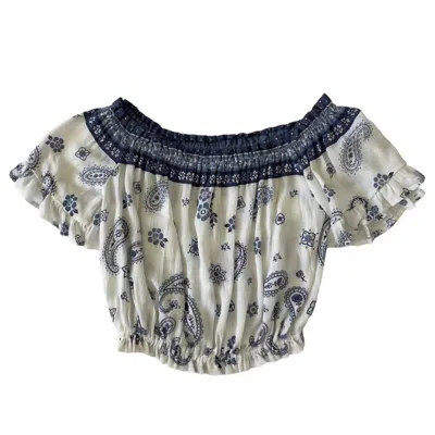 Vintage Havana Paisley Crop Top In Blue/white