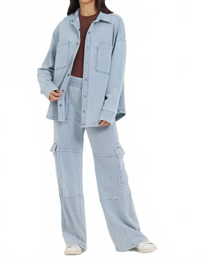 Vintage Havana Patch Work Button Down Shacket In Blue