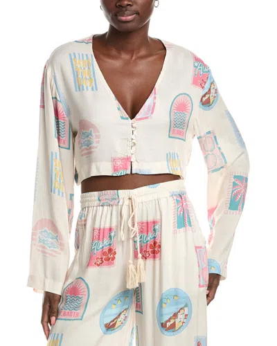 Vintage Havana Printed Crepe Long Sleeve Blouse In White