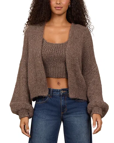 Vintage Havana Rib Knit Tank Cardigan Set In Gray