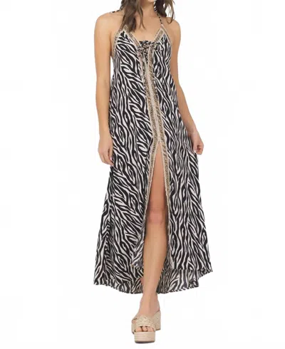 Vintage Havana Savanna Animal Print Halter Maxi Dress In Black/beige In Multi