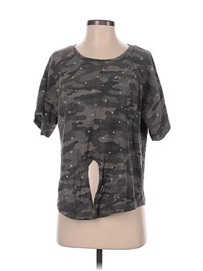 Pre-owned Vintage Havana Short Sleeve Top Gray Camo Pattern Keyhole Neckline Tops