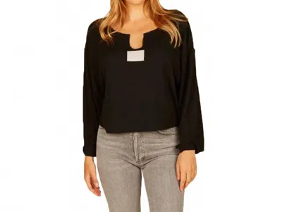 Vintage Havana Slash Neck With Patch Long Sleeve Top In Black