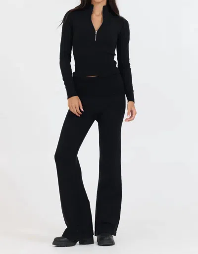 Vintage Havana Slim Fit Knit Fold Over Flare Pant In Black