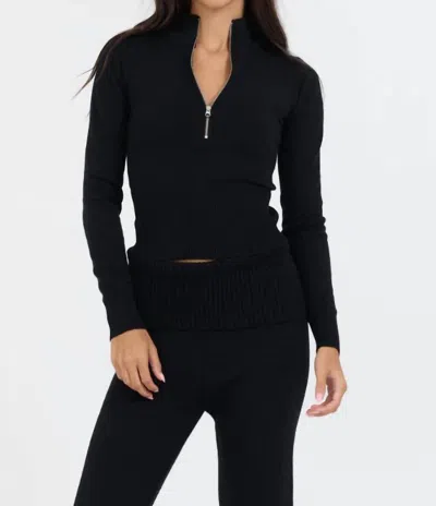 Vintage Havana Slim Fit Knit Quarter Zip In Black
